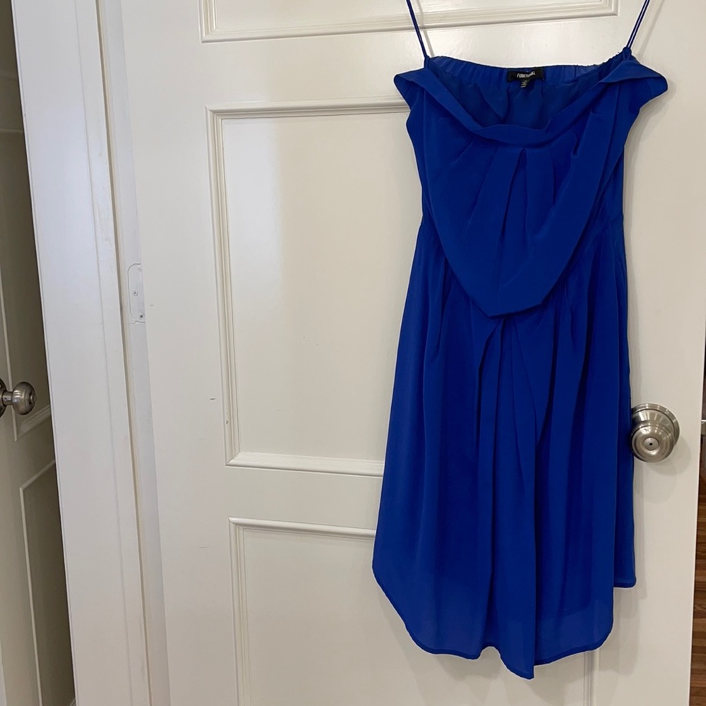 Funktional blue silk strapless minidress. Size S